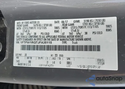 2018 Ford F-150 Raptor z USA, uszkodzony, nr VIN 1FTFW1RG7JFA35115